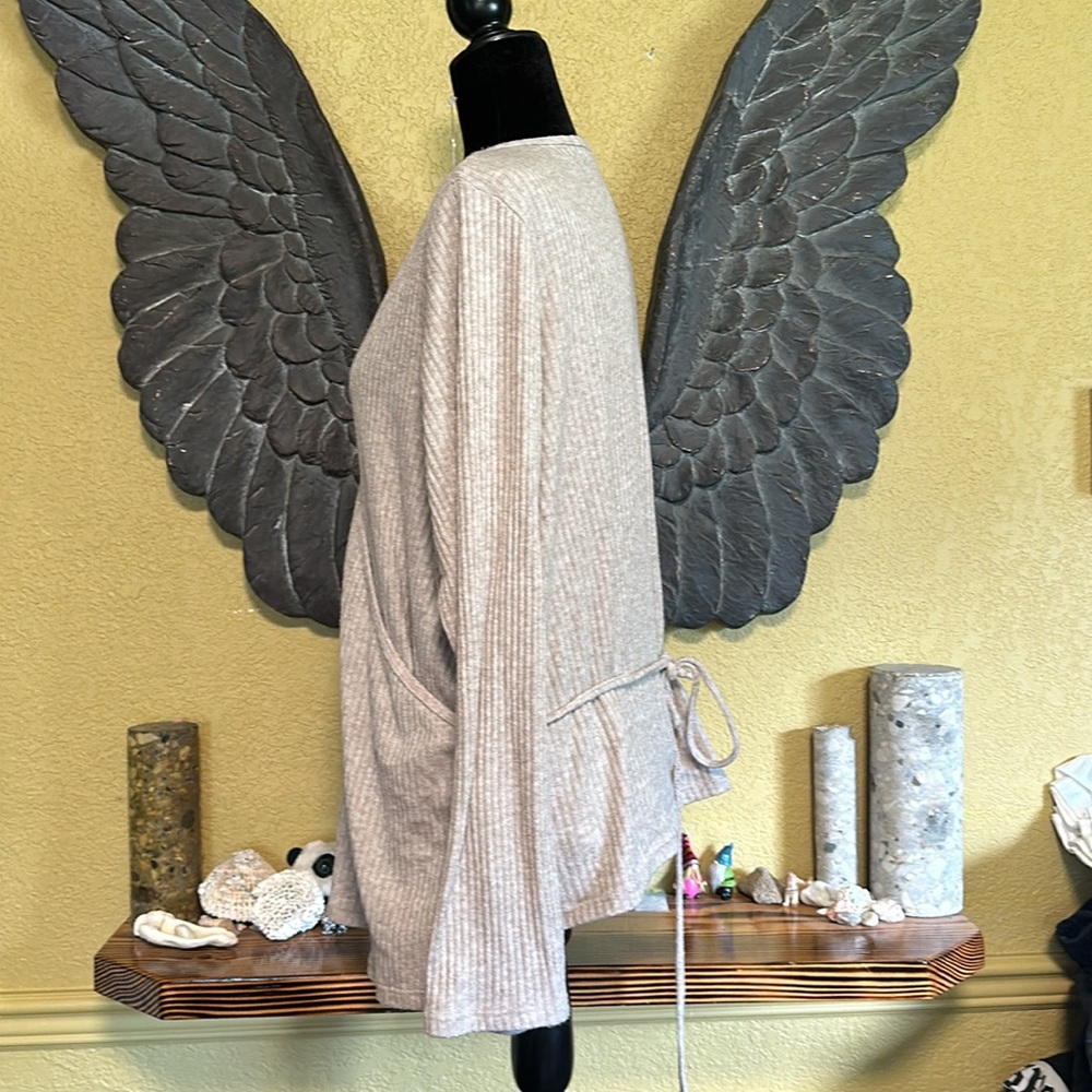 Addition Elle Beige Wrap-Style Ribbed Sweater - Picture 4 of 8